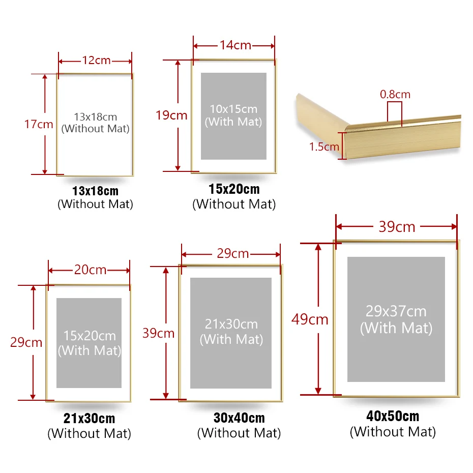 Black White Gold Pictures Frames 21x30 30x40 40x50 15x20cm Aluminum Photo Frames Poster Canvas Wall Frame Living Room Decoration