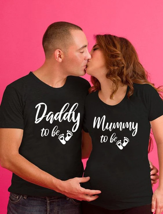 

Drinking for Two Eating for Two Pregnancy Reveal Couple Black T-Shirts Set New Baby Announcement Mommy To Be Daddy To Be Wear