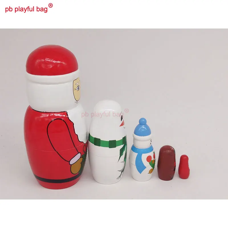 PB Playful bag Five story Santa Claus Snowman Russian dolls lovely wooden children's toy set craft gift home decoration HG24