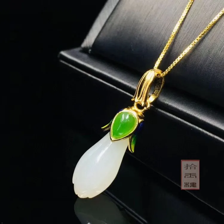 

Natural band new magnolia green jade pendant jade necklace with gold 925 sterling silver necklace women jadeite jade jewelry