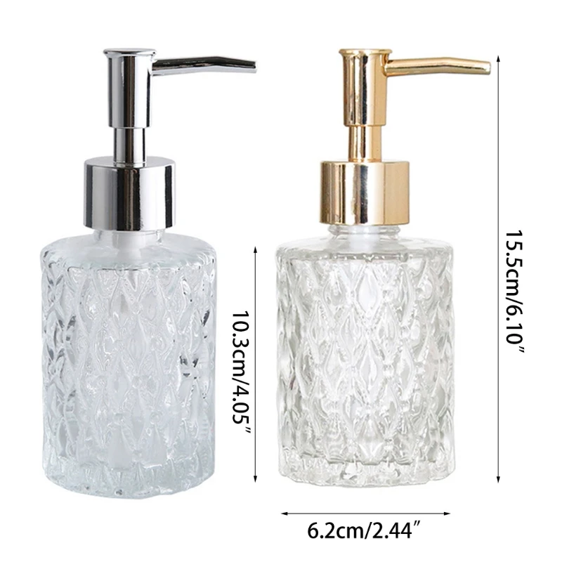 160ml Glass Hand Soap Dispenser with Press Pump Clear Diamond Design Refillable Lotion Liquid Refillable Empty Bottle