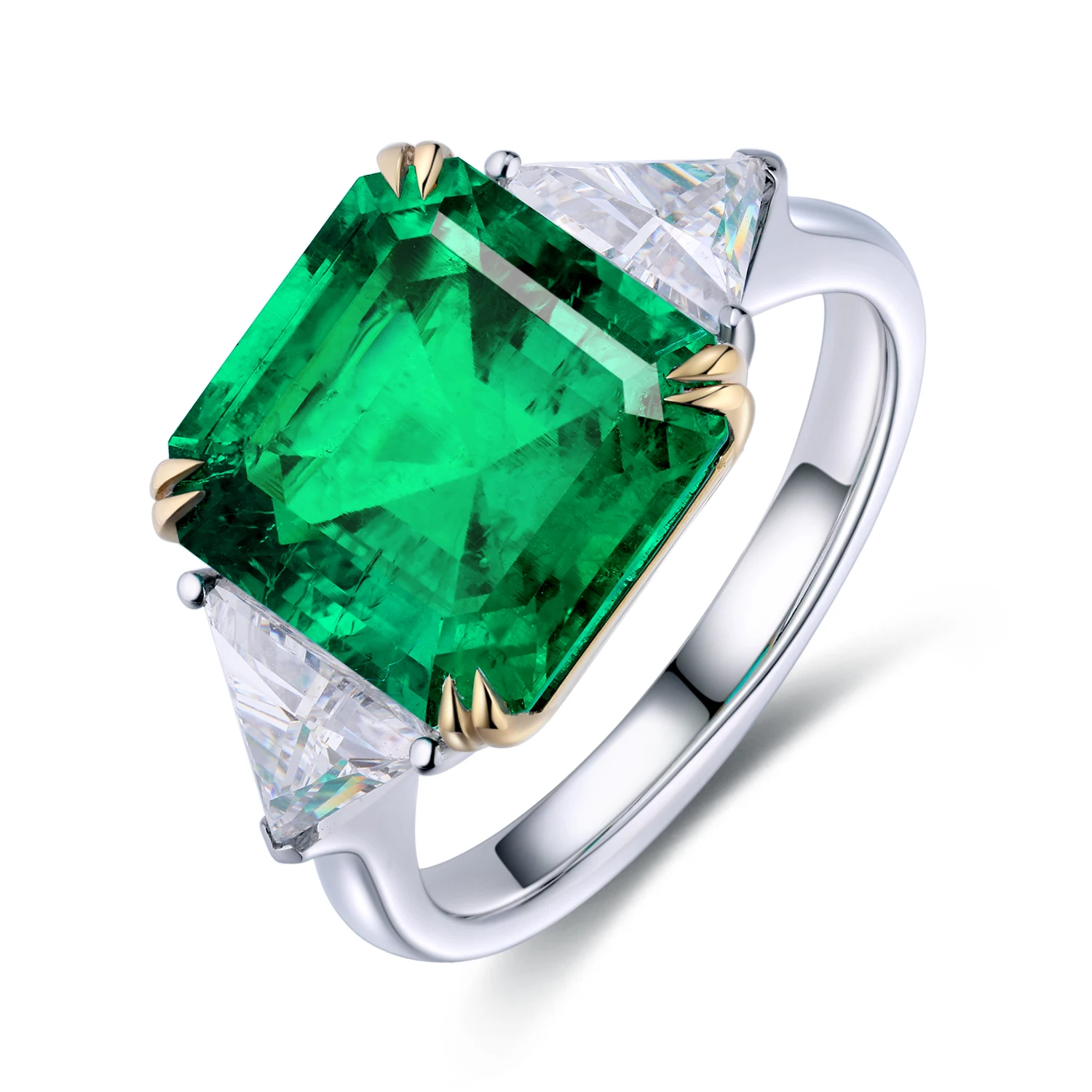 Pirmiana Custom Design 9k Gold White 5.0ct Cushion Cut Lab Grown Emerald  Ring  Fashion Finger Jewelry