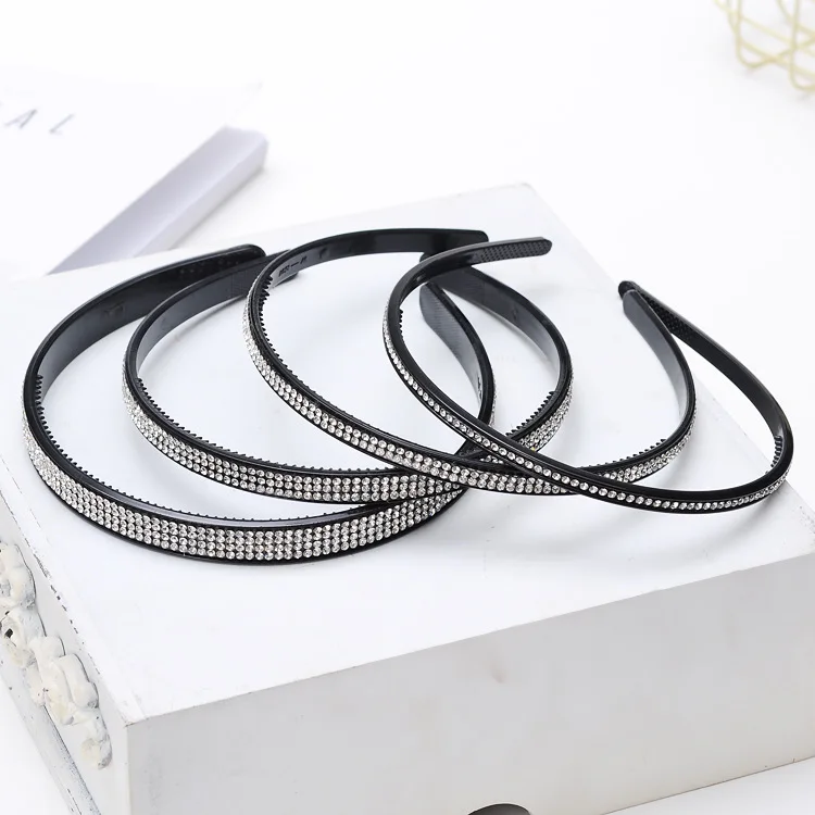 2022 New Fashion Black Rhinestones Wide Side Shiny Headband  Hair Accessories Headwear