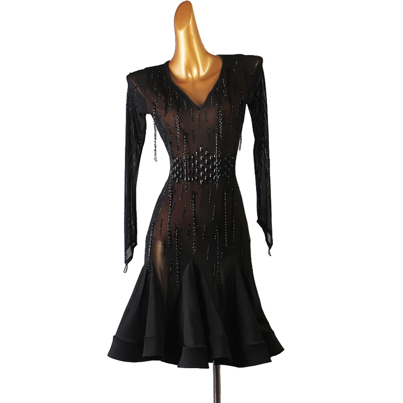 

new high quality black latin competition dress Rumba cha cha salsa tango dance dress S-XXXL lq233