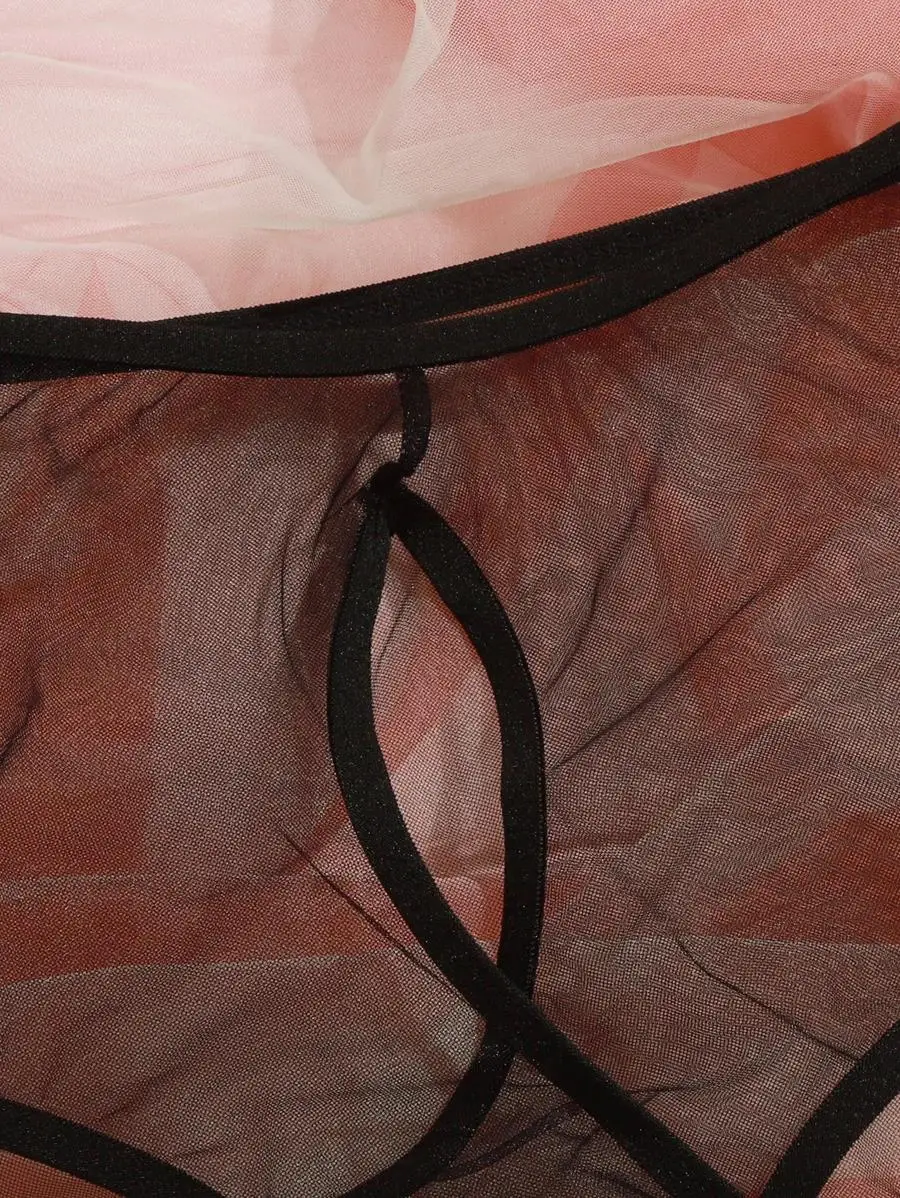 Mesh Underwire Cut-out Lingerie Set Women's sexy lingerie see-through temptation bra set