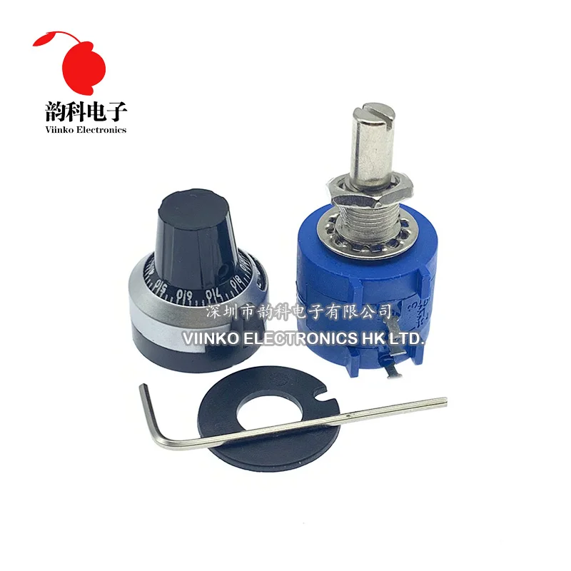 3590S-2 3590S Series Precision Multiturn Potentiometer 10 Ring Adjustable Resistor + 1PCS Turns Counting Dial Rotary 6.35mm Knob