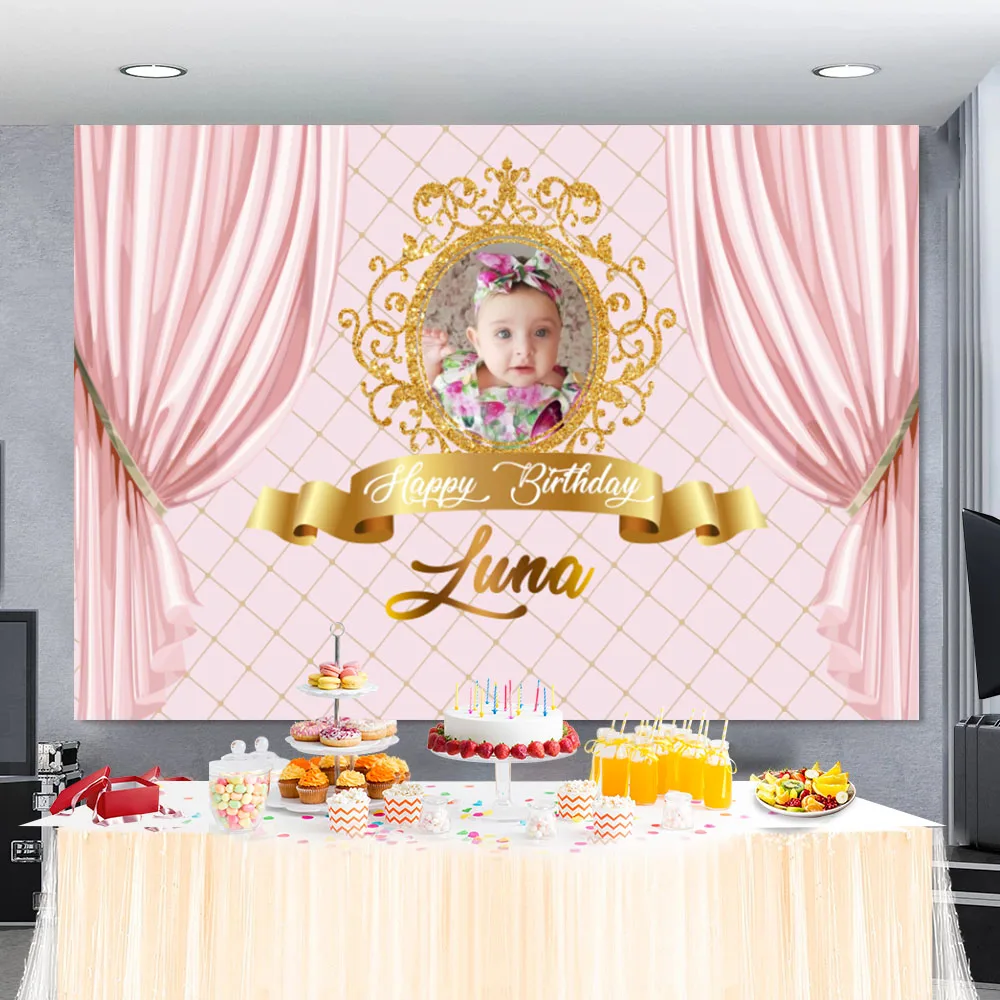 Birthday Party Photography Backdrop Gold Crown Stripe Customized Banner Family Shoot Photo Background Photocall For Photo Studio