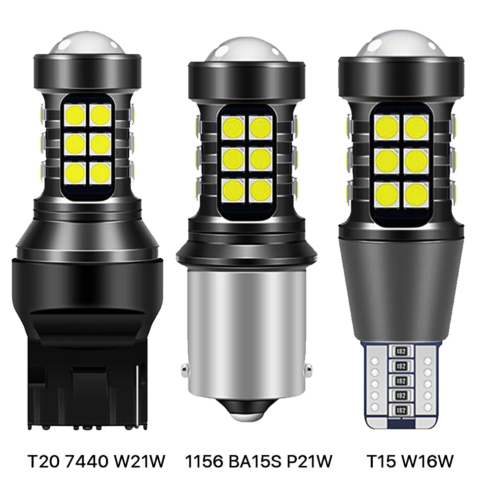 2PCS Signal Lamp W16W LED T15 Bulb Super Bright 3030 27SMD 1156 P21W BA15S Led White Auto Backup Reserve Lights Tail Lamp 12VT10