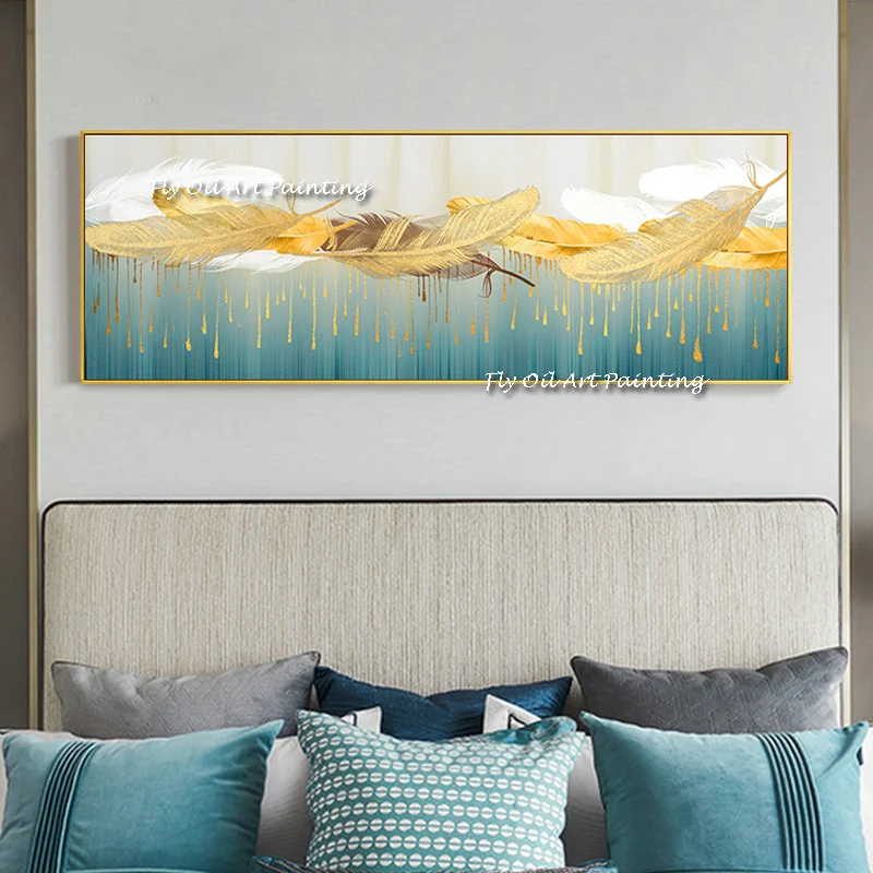 

Abstract 100% Handmade Gold Foil Blue Ocean Oil Painting Large Size Canvas Beautiful Scenery Pictures for Home Porch Decor Gift