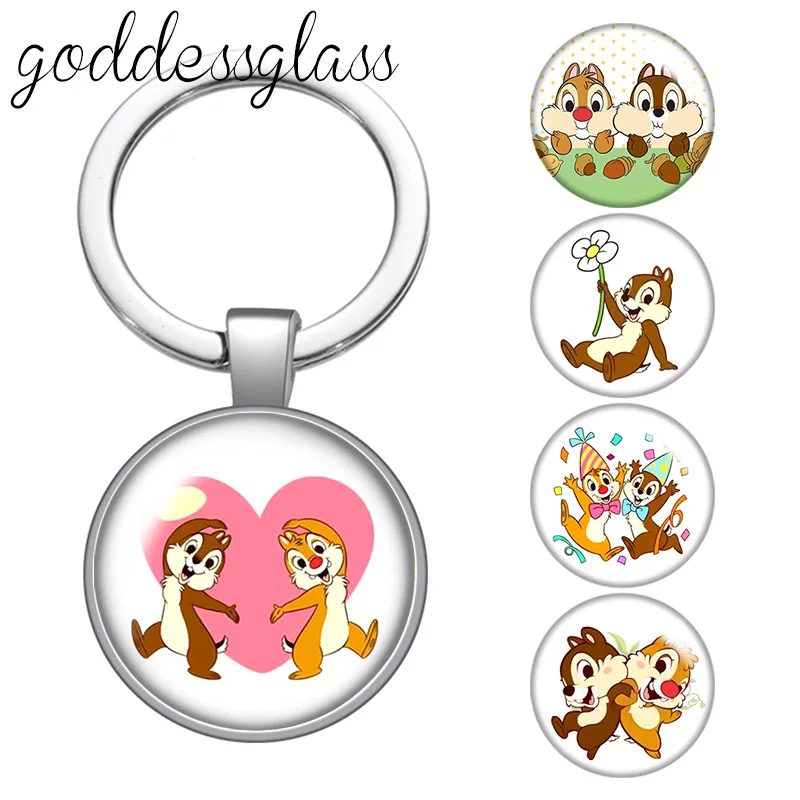 Disney Chip \'n\' Dale Rescue Rangers Cute glass cabochon keychain Bag Car key chain Ring Holder Charms keychains gift