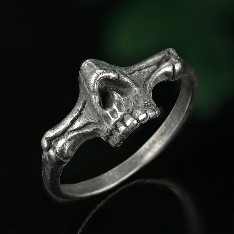 Aesthetic Gothic Vintage 316L Stainless Steel Cool Skull Men\'s Finger-Ring Punk Rock Bearded Biker Jewelry Christmas Accessories