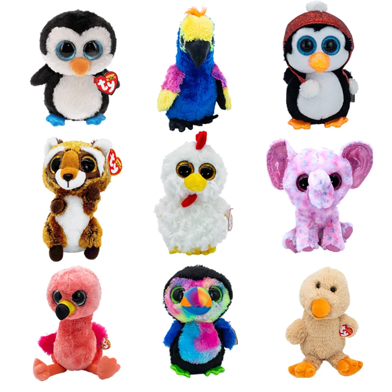 Ty Beanie Boos Big Eyes 6 15 cm Penguin Bird Chicken Squirrel Elephant Flamingo Duck Plushie Cute Doll Baby Kid Toys Decor Gift