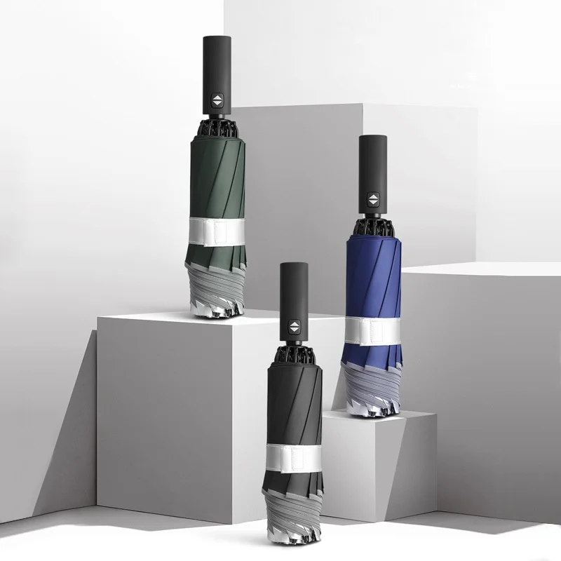 New Reverse Umbrella Titanium Silver Coating 3 Fold Automotic Umbrella 10ribs Sunny Ombrello Inverso