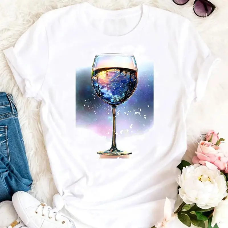 Women Summer Wine Funny 90s Trend Style Tshirts Cartoon Fashion Short Sleeve Clothes Stylish T Top Lady Print 2021 Tee T-Shirt