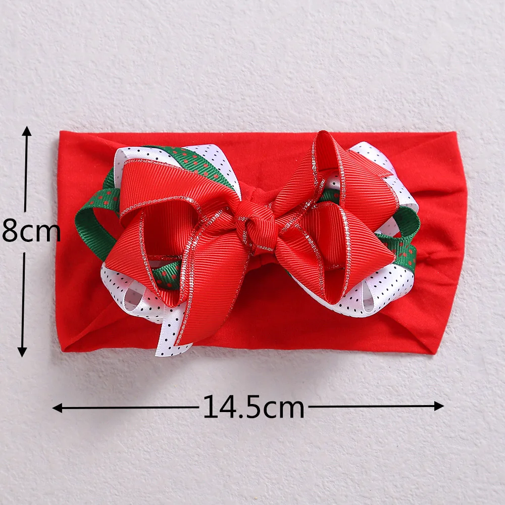 Nylon Girls Headband Christmas Dot Hair Accessories for Kid Red Green White Hair Bows Children Printed Headwraps Photo Props