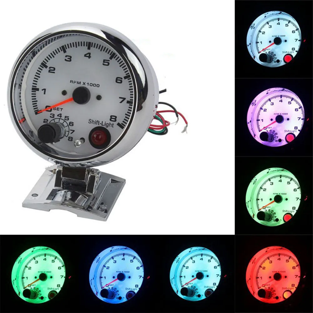 

Auto Car Tachometer Tacho Gauge 0~8000 RPM Meter Universal Car Motor 7 Colors Adjustable Led Meter Pointer RPM 12V 3.75" 95mm