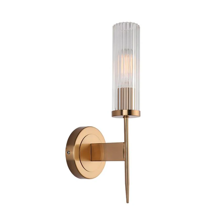 

Wall Light with Glass Tube Shade, Modern Fixture for Bathroom, Bedroom, Home, Wrought Iron Plating, E27 MAX 40W