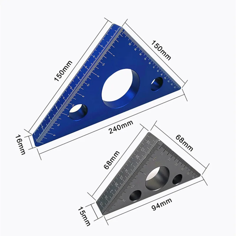 Régua triangular para carpintaria, 68/150mm, régua em liga de alumínio, sistema de régua métrica, régua de altura, faça você mesmo, ferramenta de medição multifuncional