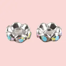 Cuentas espaciadoras sueltas para fabricación de joyas, abalorios de Metal con forma de onda lateral de Cristal AB, Rondelle de agujero grande, suministros de bricolaje, 50 unidades