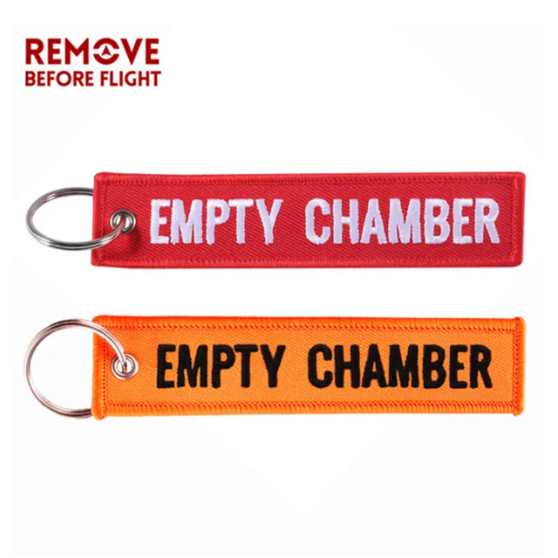 2 PCS Empty Chamber Keychain For Fire Fighter Gift Promotion Christmas Keychains Luggage Tag Embroidery Crew Orange Key Fob