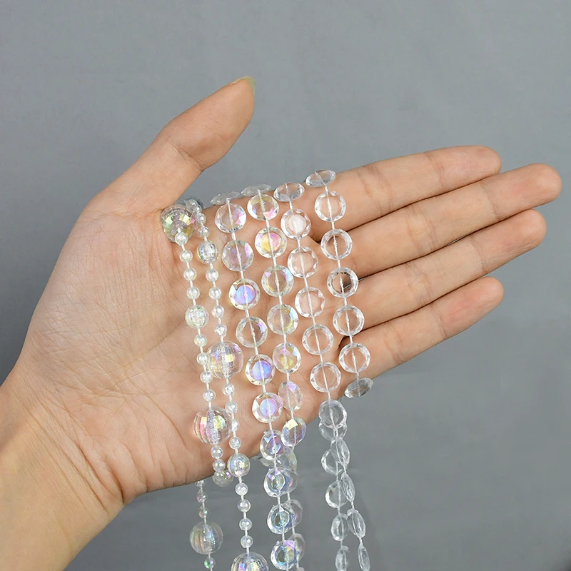 3Meters 4/5/6/8/12mm Crystal Bead Chain Craft Round Imitation Pearl Beads Line Chain For Garment DIY Wedding Party Decoration