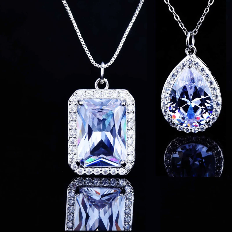 

KOFSAC Temperament Square Crystal Zircon Water Drop Pendant 925 Sterling Silver Jewelry Necklaces For Women Wedding Accessories