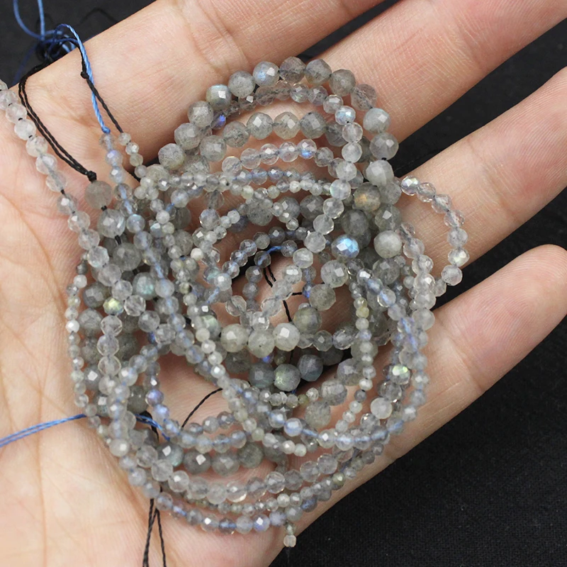 Blue Moonstone Sliced 2mm 3mm 4mm Natural Gemston Beads Facted Round for Jewelry Making Necklace Earring Bracelet 15inch