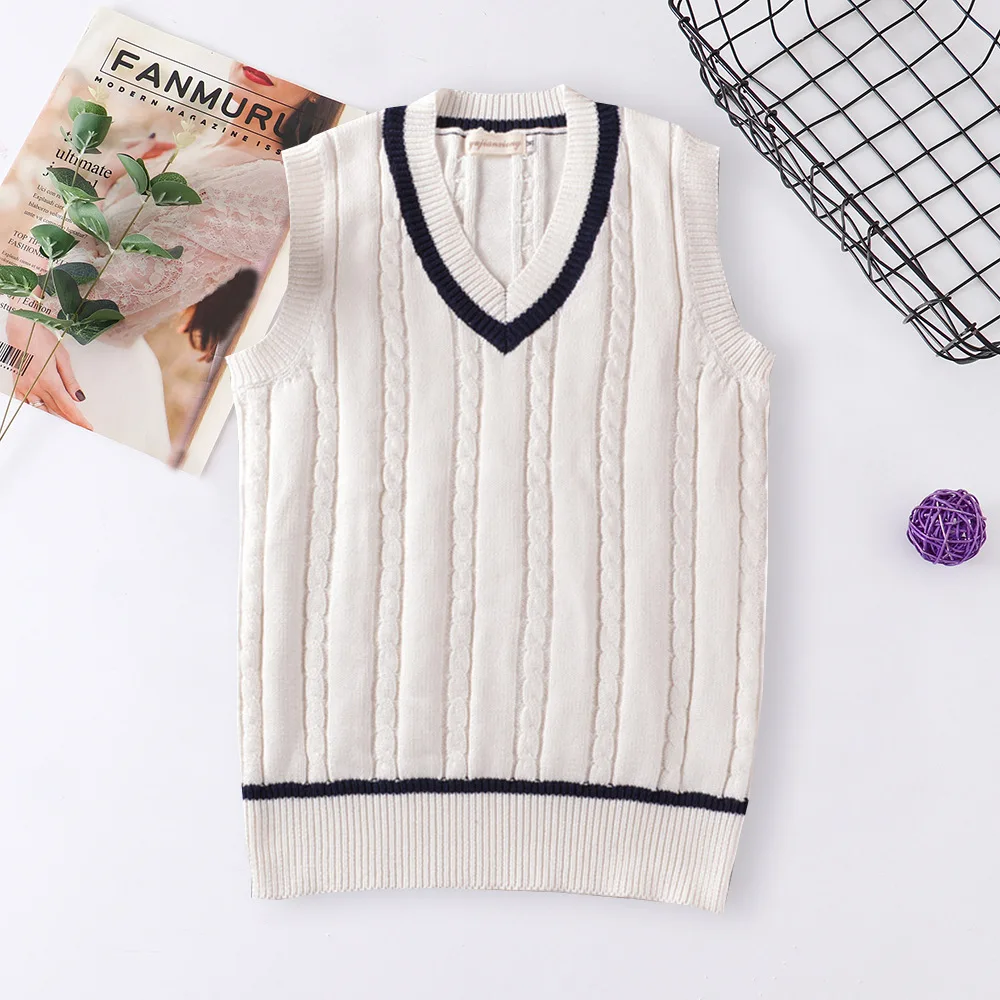 School Uniform Sweater For Women And Men College British Japanese JK V-Neck Girls Boys Vest Cotton Outerwear Knitting Waistcoat