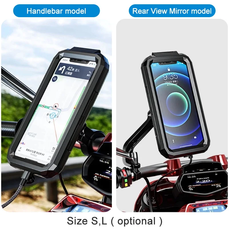 Bike Phone Support Waterproof Case Bike Motorcycle Handlebar Rear View Mirror Stand Holder for 4.7-6.8