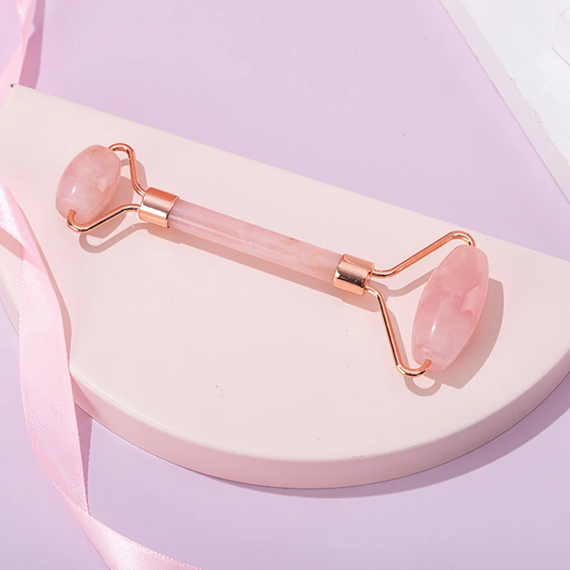 Rose Quarz Pulver Kristall Jade Roller Massager Natürliche Rosa Gua Sha Stein Maske Pinsel Gesichts Schönheit Gerät Gesicht Hautpflege werkzeug