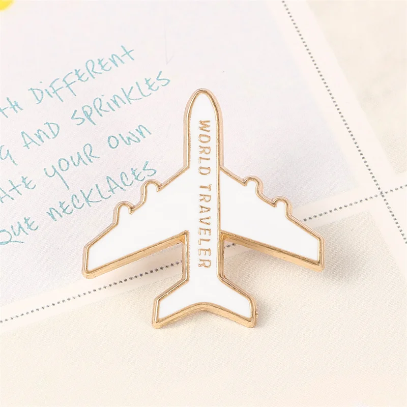 Creative Cartoon Airplane Letter Metal Brooch Pin World Traveler Fashion Airliner Retro Simple Badge Charm Clothing Ornament Pin