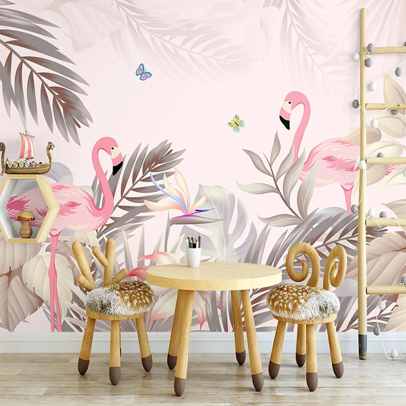 

Custom 3D Mural Wallpaper Tropical Plant Flamingo Banana Leaf Photo Wall Paper For Kids Girls Room Bedroom Decor Papier Peint