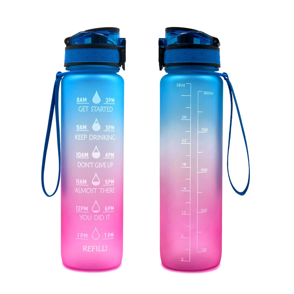 Motivational Fitness Sports Water Bottle, Time Marker, Removable Strainer, BPA Free, Non-Toxic