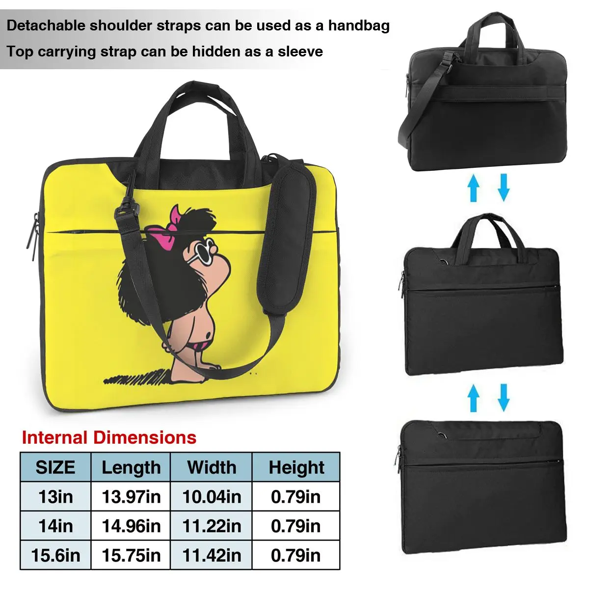 Mafalda Laptop Bag Case Protective Vintage Computer Bag Bicycle Crossbody Laptop Pouch