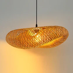 Retro Bamboo Handmade Pendant Lamp E27 Dining Room Ceiling Light Hanging Cover for Living Room Decorative Lighting