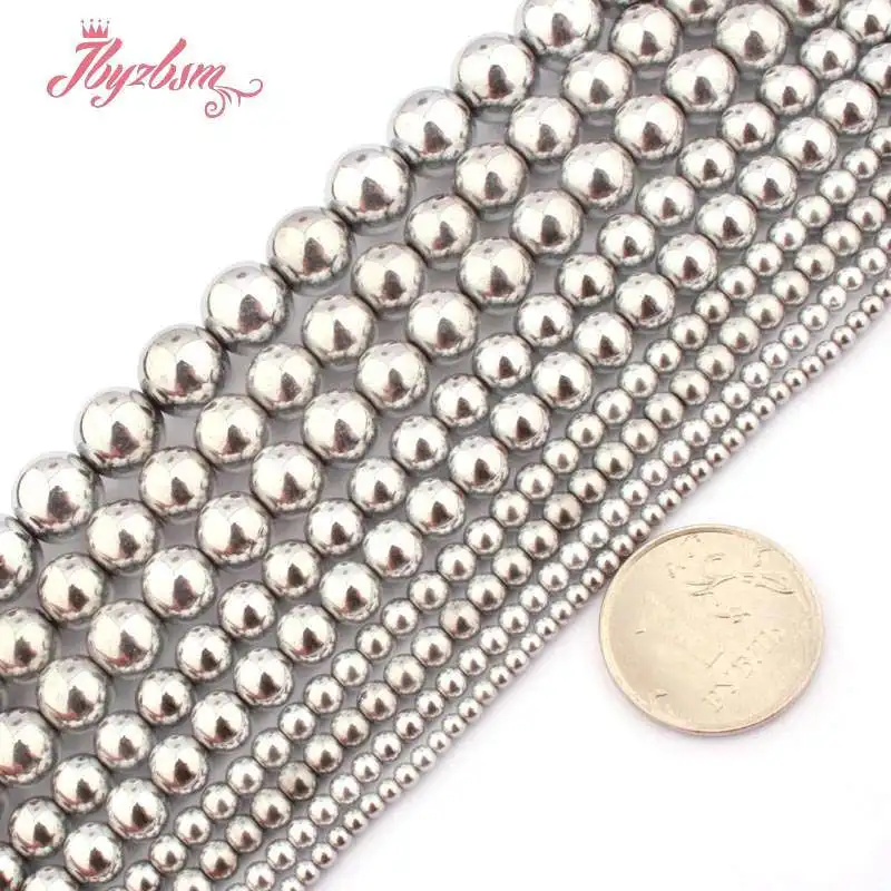 Natural Hematite Beads Smooth Round Loose DIY Stone Strand 15 Inch 3/4/6/8mm For Necklace Bracelet Jewelry Making Free shipping