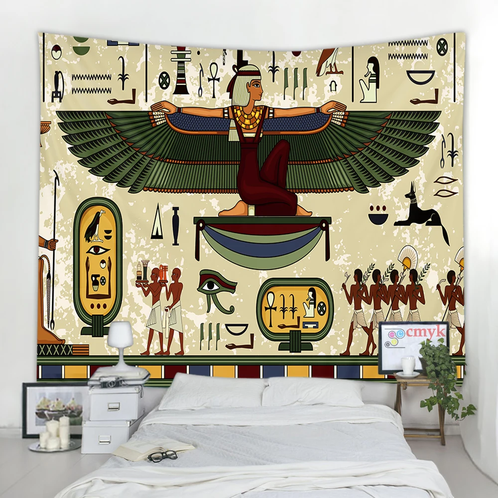 Golden Ancient Egypt Tapestry Wall Hanging Old Culture Printed Hippie Egyptian Tapestries Wall Cloth Home Decor Vintage Tapestry