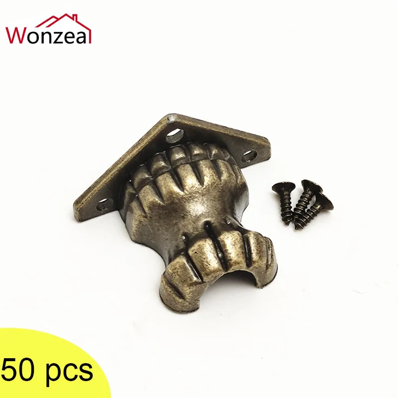 50pcs Antique Jewelry Wood Chest Decorative Feet Bronze Leg For Boxes Cabinet Corner Protector Furniture Hardware With Screws