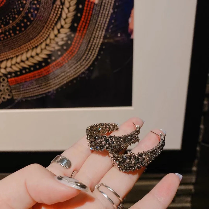 New 2023 Fashion Trend Needle Elegant and Exquisite Simple Black Crystal Round Earrings Female Jewelry Gift Wholesale