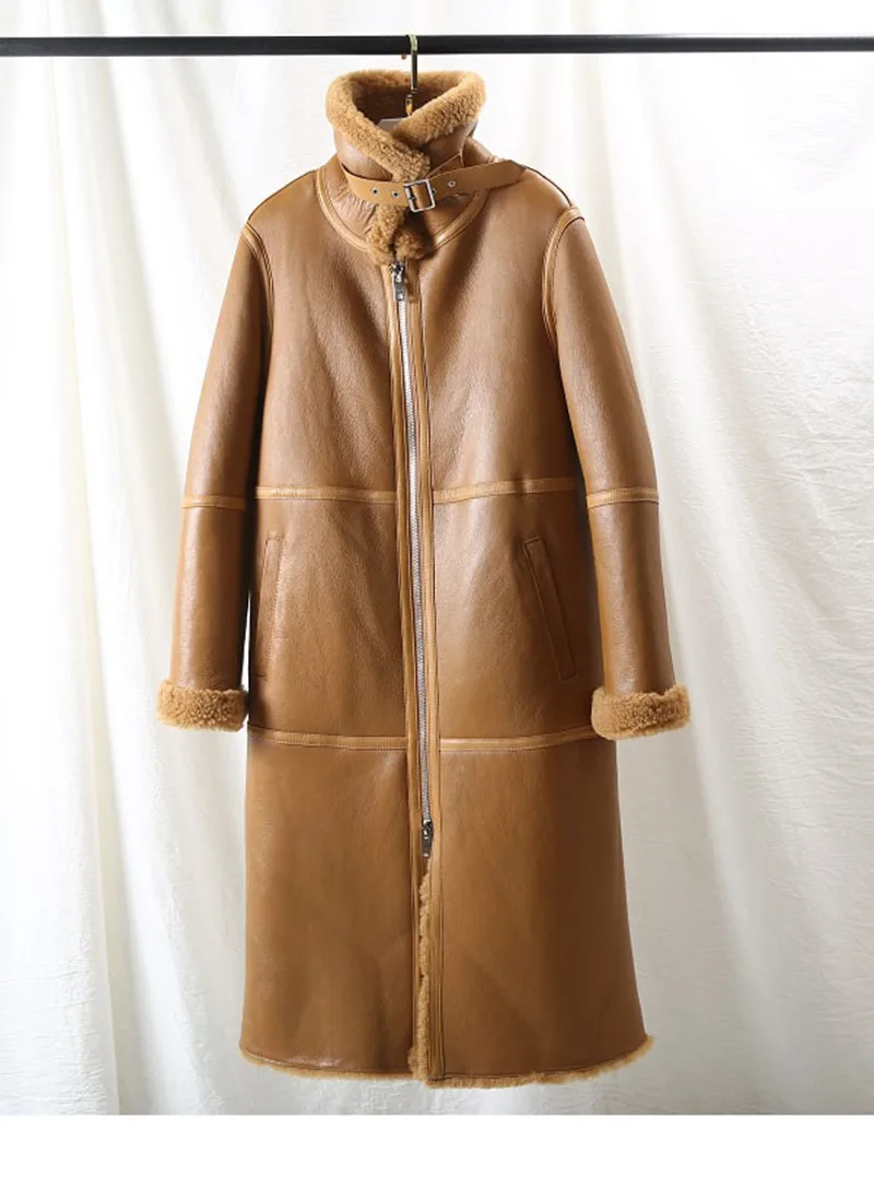 Abrigo de piel auténtica para mujer, Chaqueta larga de piel de oveja Merina Natural, ropa de calle gruesa y cálida, invierno, 2022