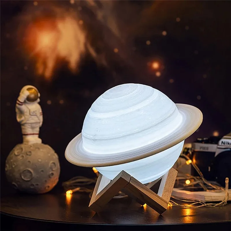 Creative 3D Print Saturn Lamp Touch Remote LED Night Light Decoration Moon lamp USB Charging Planet Lamp for Kids christmas Gift