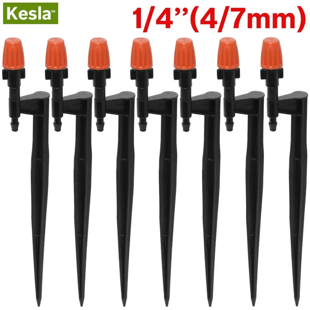 KESLA 10PCS Adjustable Garden Drip Irrigation Misting Nozzles Micro Flow Head 1/4'' Drippers Sprayer 4/7mm Hose w/ Stake Support