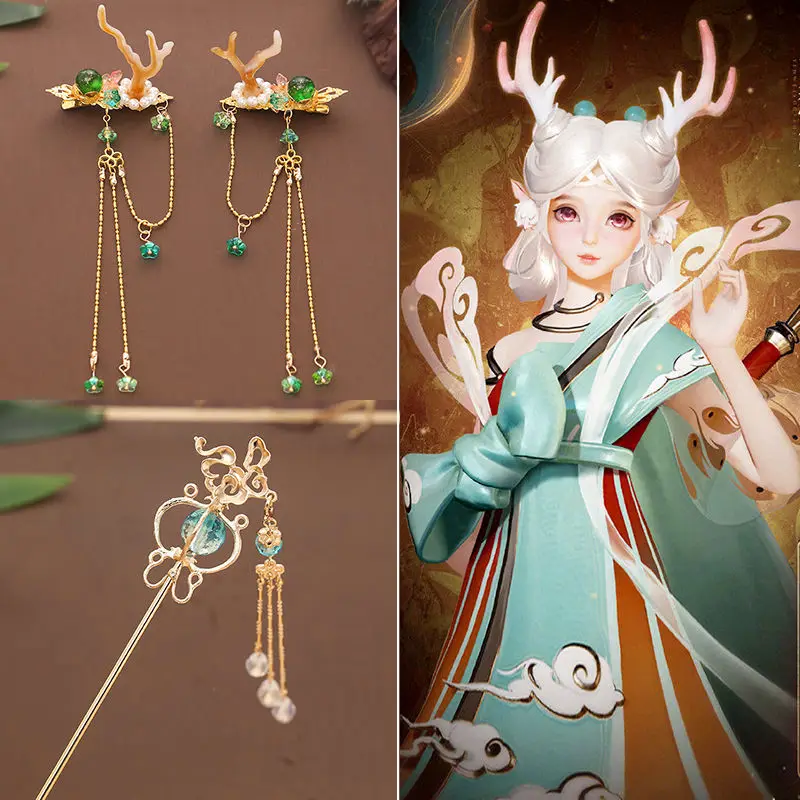 Chinese Hanfu Deer Antlers Fairy Hair Clips Headdress Sweet Anime Codplay Girls Women Hairpins With Tassel Hair Accessories