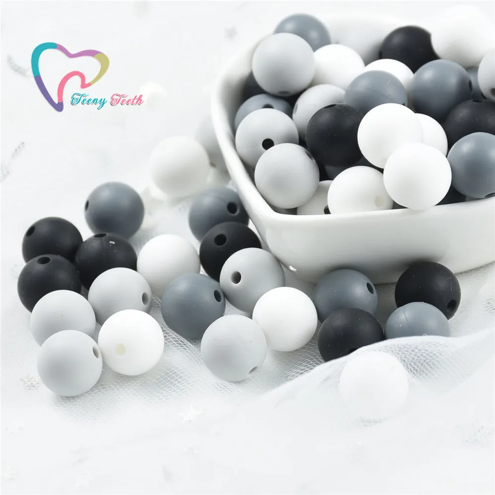 40 PCS 12 MM Glacier Gray White Combo  Round Teething Beads BPA Free Baby Mordedor Perles Silicone Dentition For Necklace Making