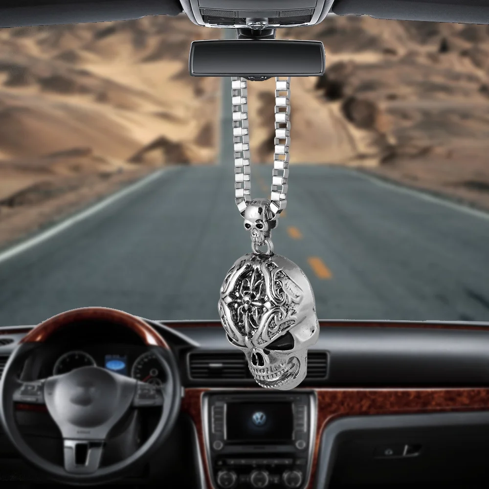 Car Pendant Ornaments Ghost Skull Head Styling Auto Interior Rear View Mirror Decoration Dangle Trim Accessory Car Accessories