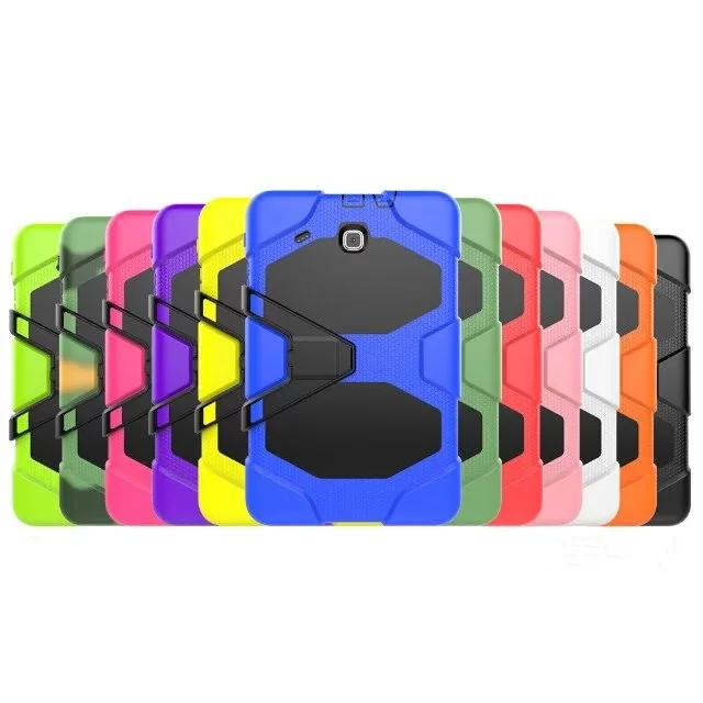 Fashion Shockproof Hard PC Case For Samsung Galaxy Tab E 9.6 T560 T565 Heavy Duty Silicone Rugged Stand Cover+film+Stylus