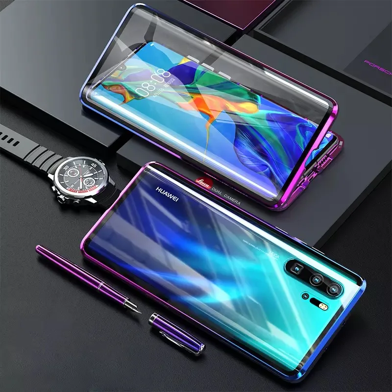 Double Sided Glass Magnetic Case For Huawei P40 P30 P20 Lite Pro Metal Magnet Case For Honor 10 Lite 8X P Smart Z Y9 2019 Cover