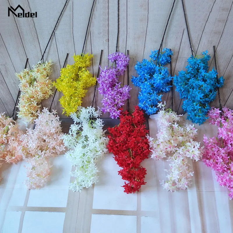 Meldel-ramo de flores de cerezo artificiales, 108cm, flor de seda Sakura, decoración de arco de boda, flores falsas, decoración de valla de pared de jardín