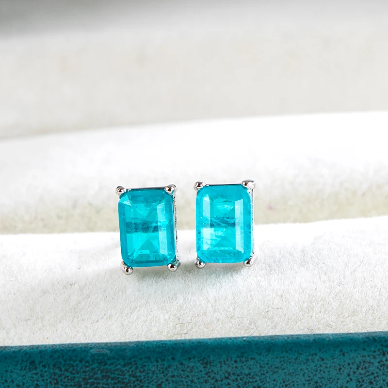 Cellacity New 925 Sterling Silver Ear Stud Earrings Fine Jewelry  With 5*7mm Emerald Paraiba Tourmaline Gemstone Wedding Gift