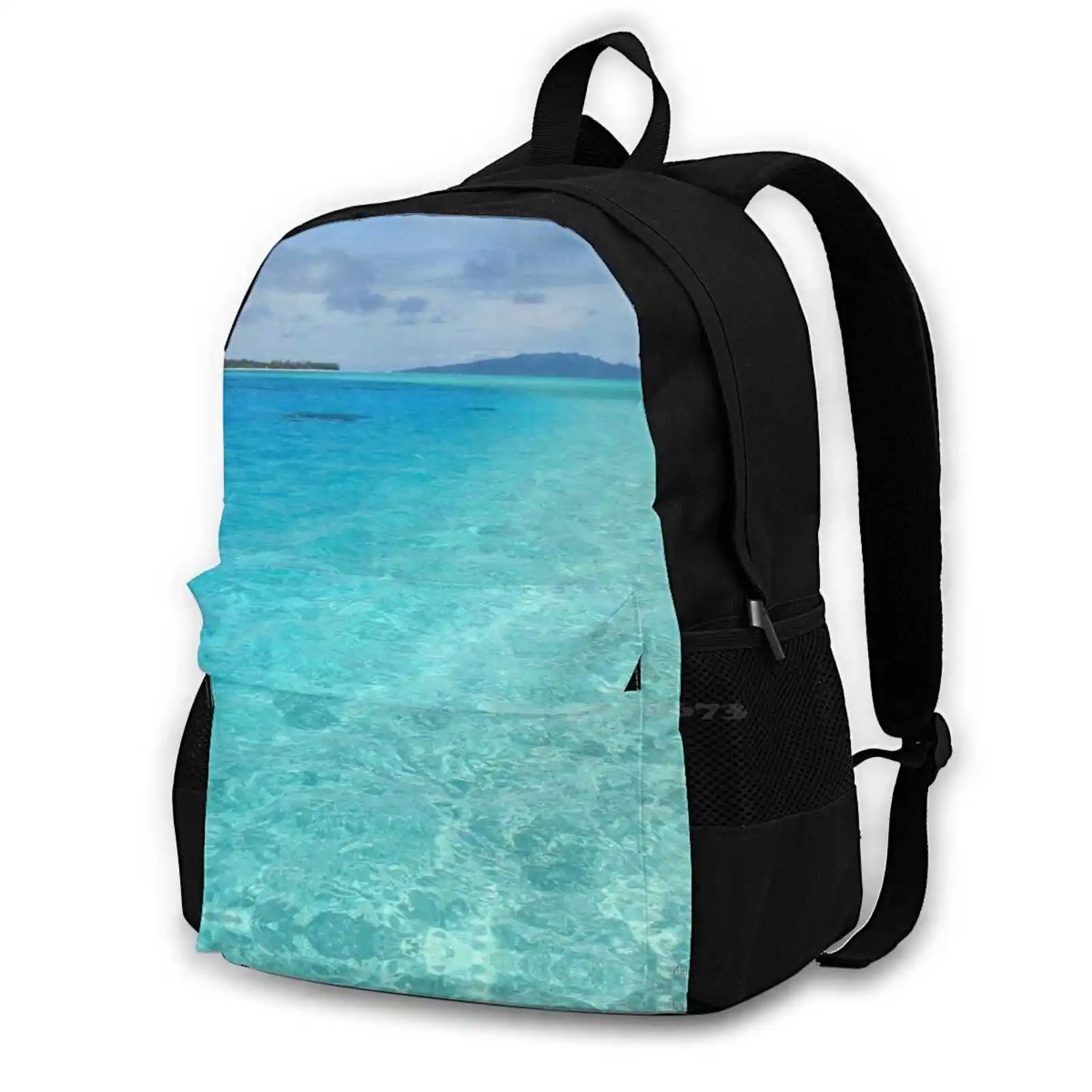 South Pacific Paradise New Arrivals Unisex Bags Student Bag Backpack French Polynesia South Pacific Water Blue Island Paradise